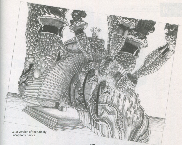 A later sketch of the Crinkly Cacophony Device, taken from the Official Player's Guide.