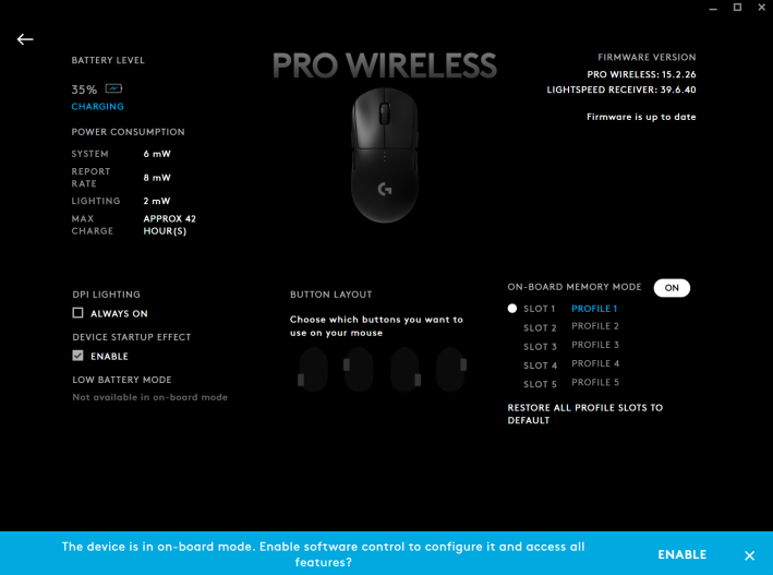A picture of Logitech G Hub's interface.