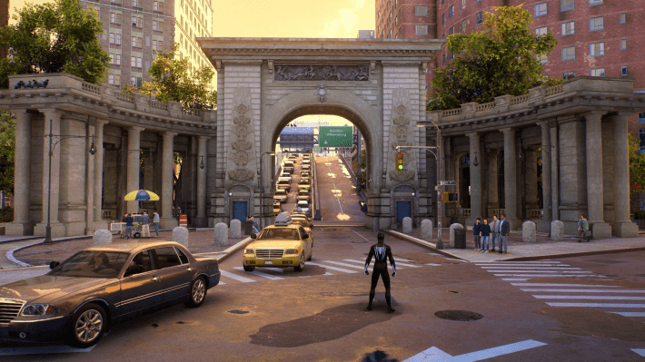 The enterence to the Williamsburg bridge in Spider-Man 2, with the Brooklyn Bridge entrance.