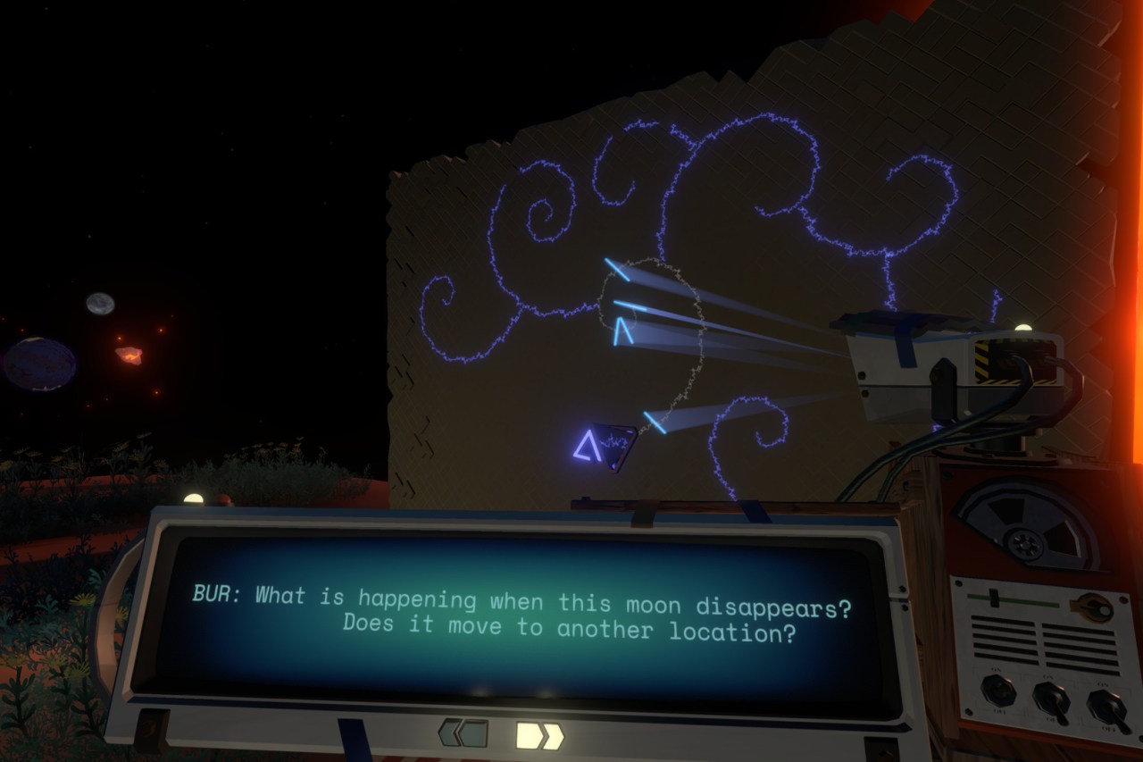 A screenshot from Outer Wilds, a video game about being trapped in a time loop.