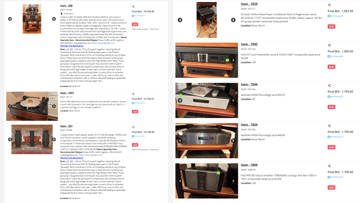 The auction listing for several parts of Ken's system.