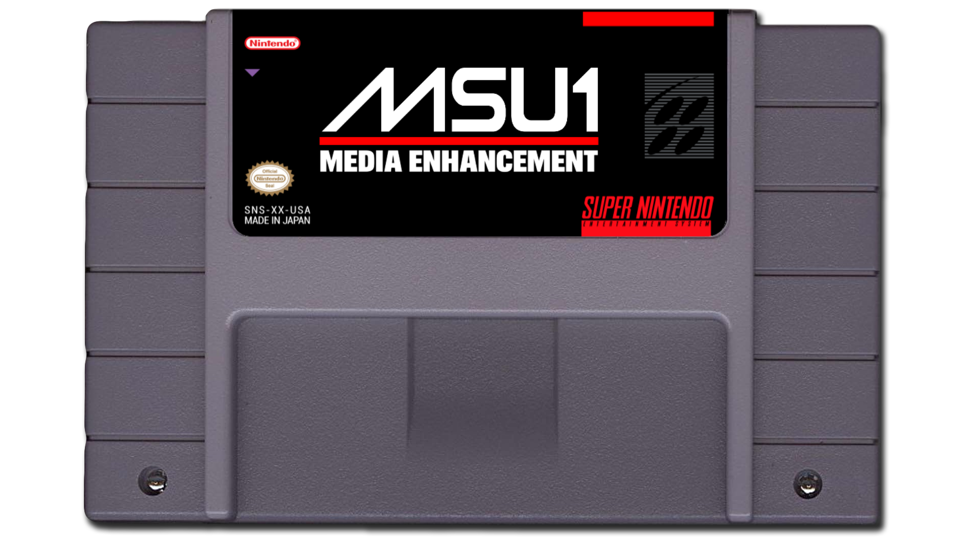 A SNES Cartridge with the logo "MSU1 - Media Enhancement" on it.