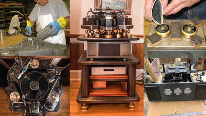 A photo collage of Ken's turntable being made.
