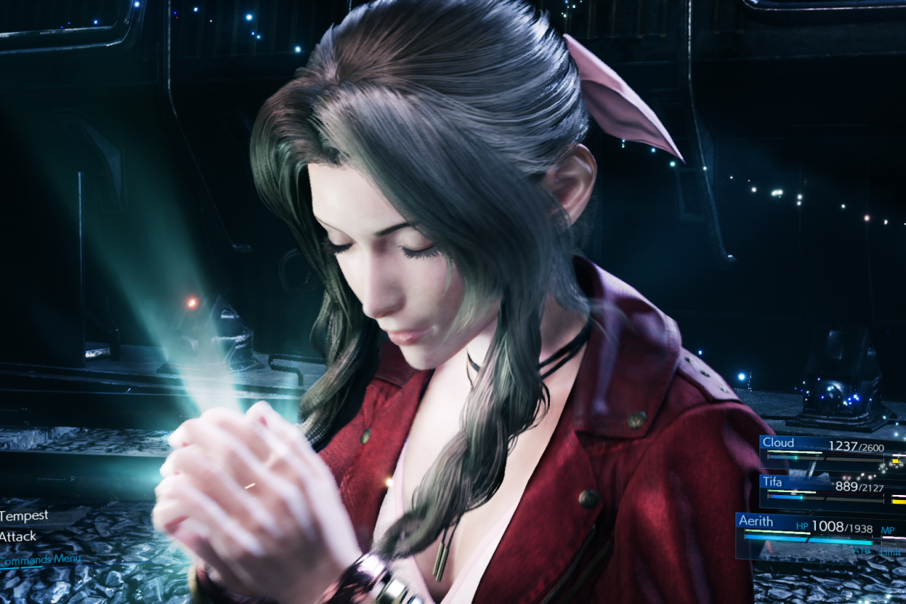 A screenshot of Aerith from final fantasy vii remake