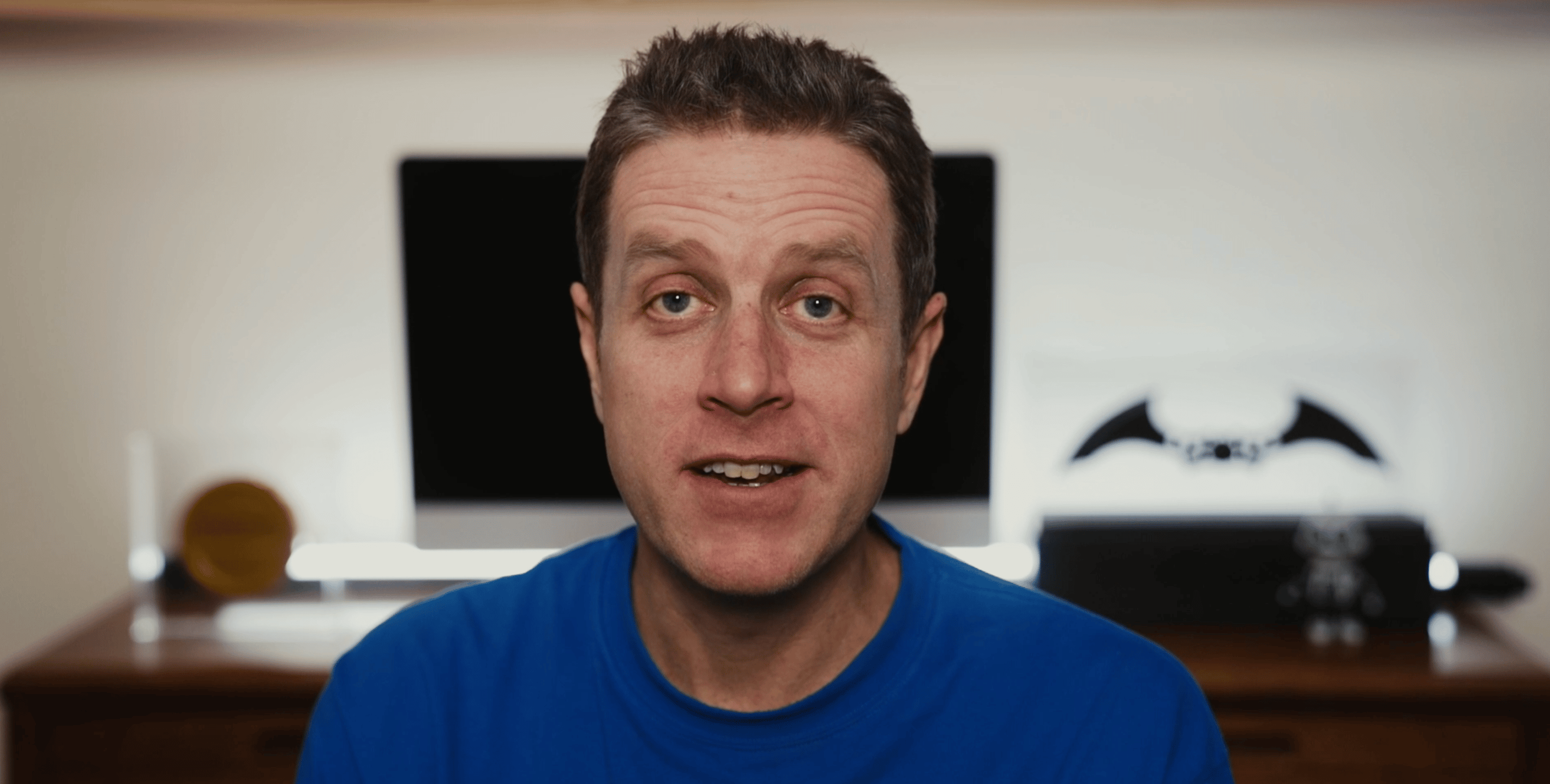 Geoff Keighley sits in his office during a Twitch livestream
