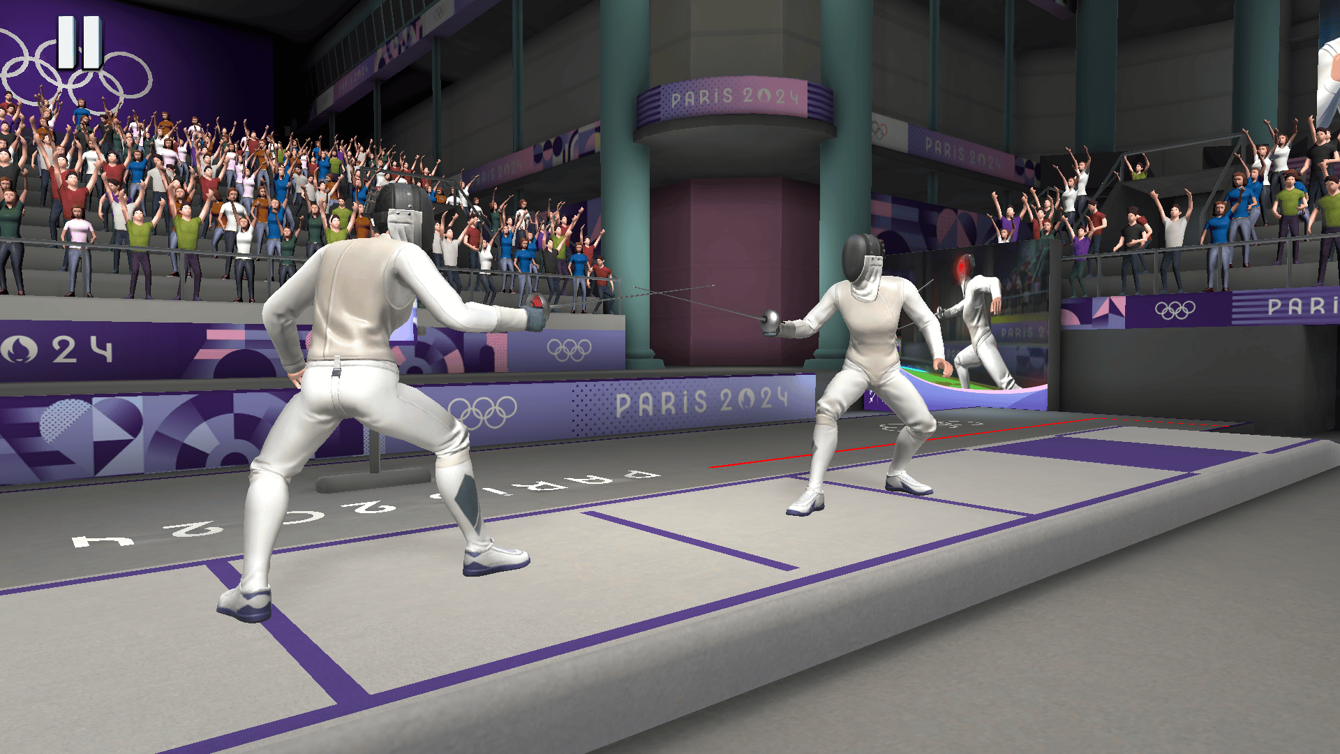 Two fencers in the mobile game Olympics Go