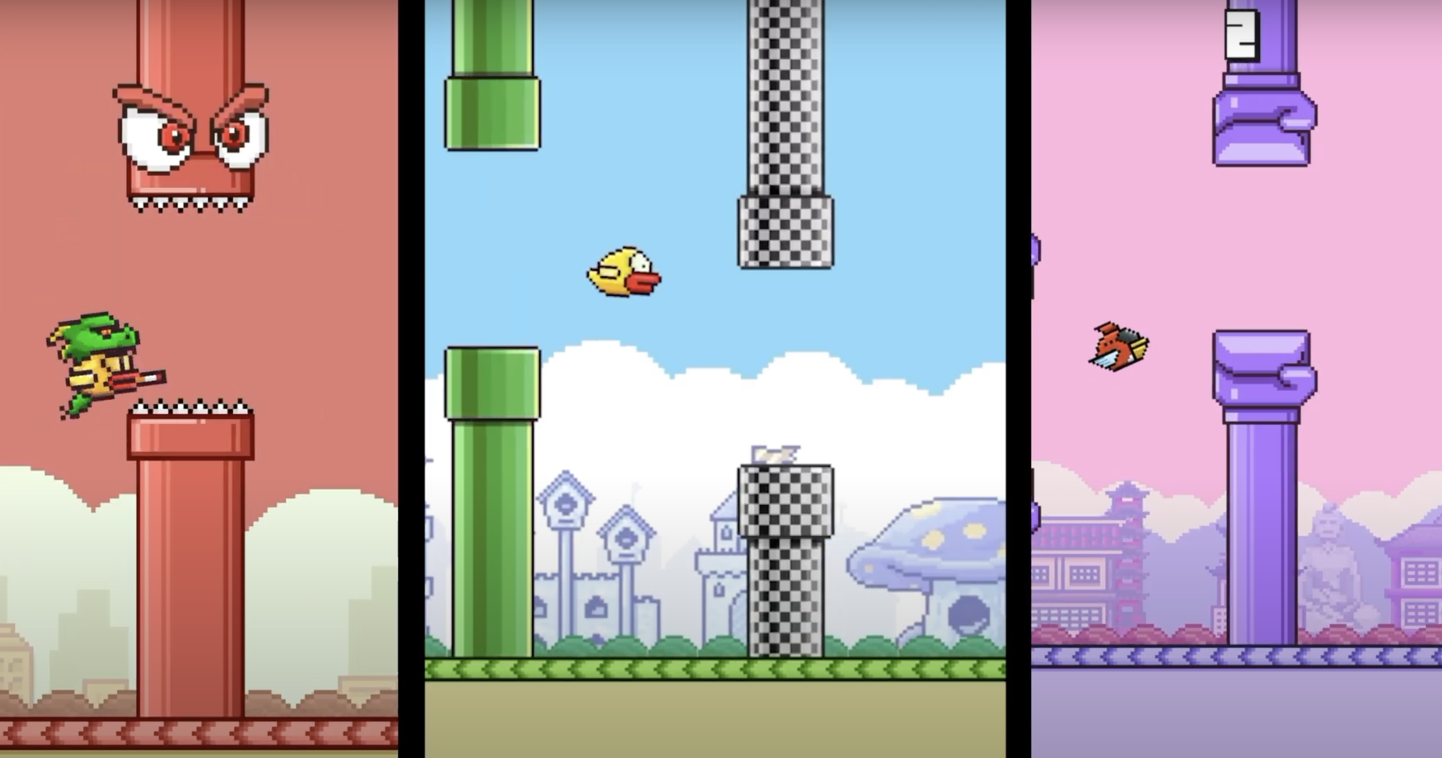 Various game modes from the new Flappy Bird