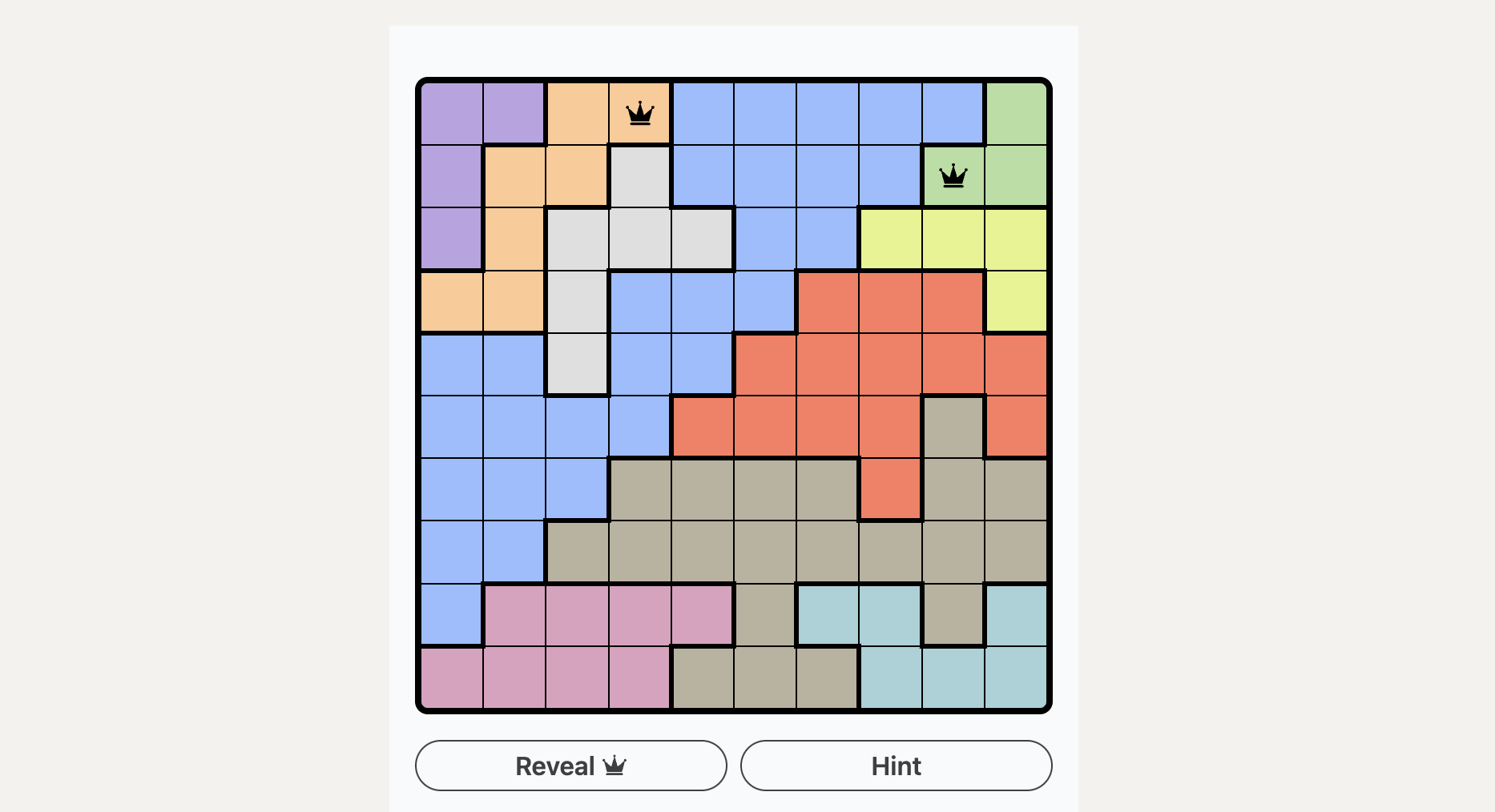 The grid of LinkedIn's game Queens