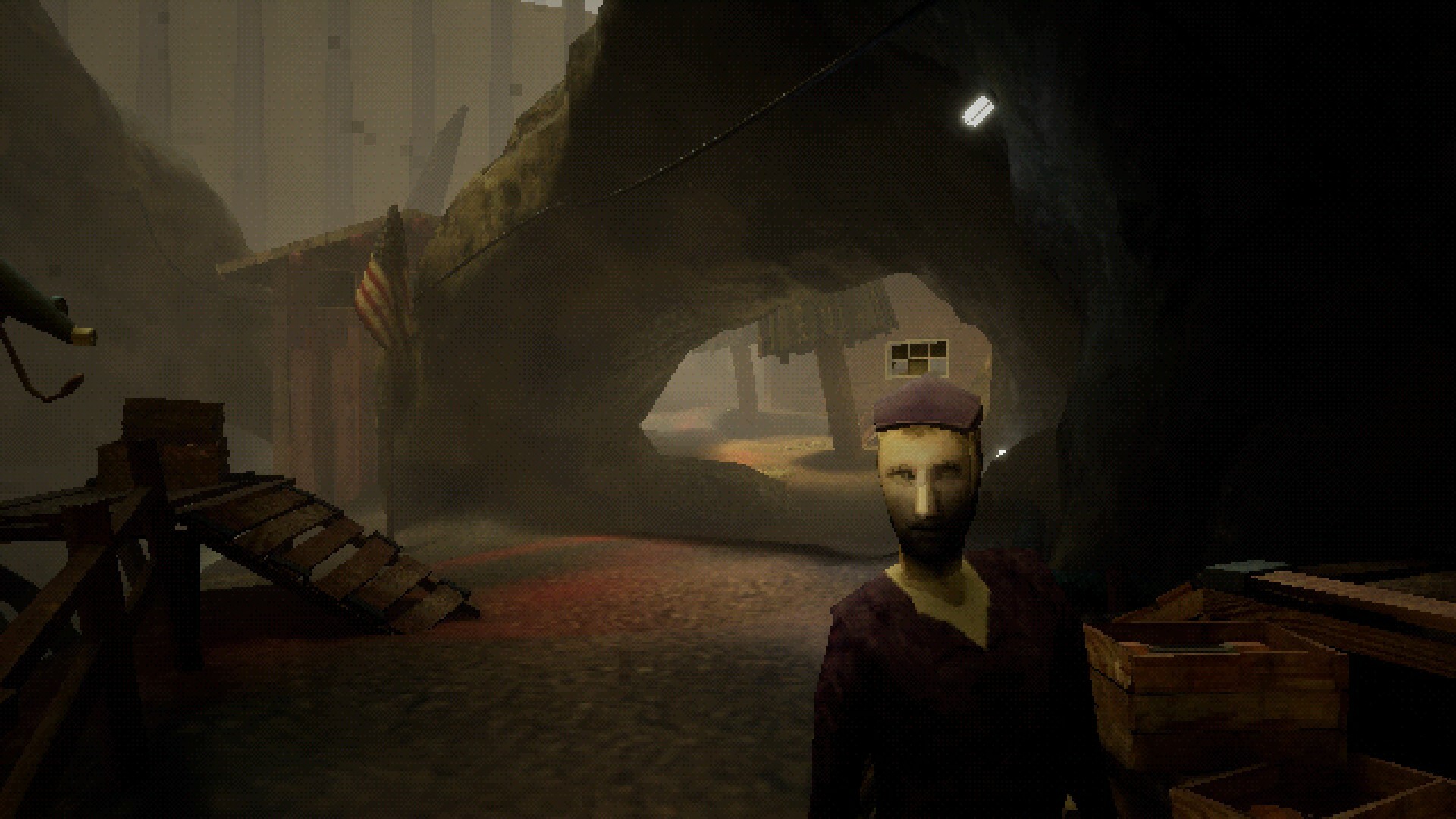 A screenshot of a man staring at the player from the game "Threshold"