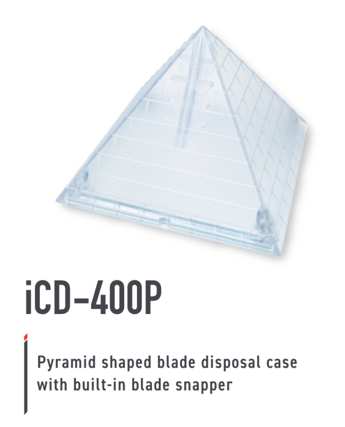 A big plastic pyramid for sharpened blades, model iCD-400p. It has a built in snapper.