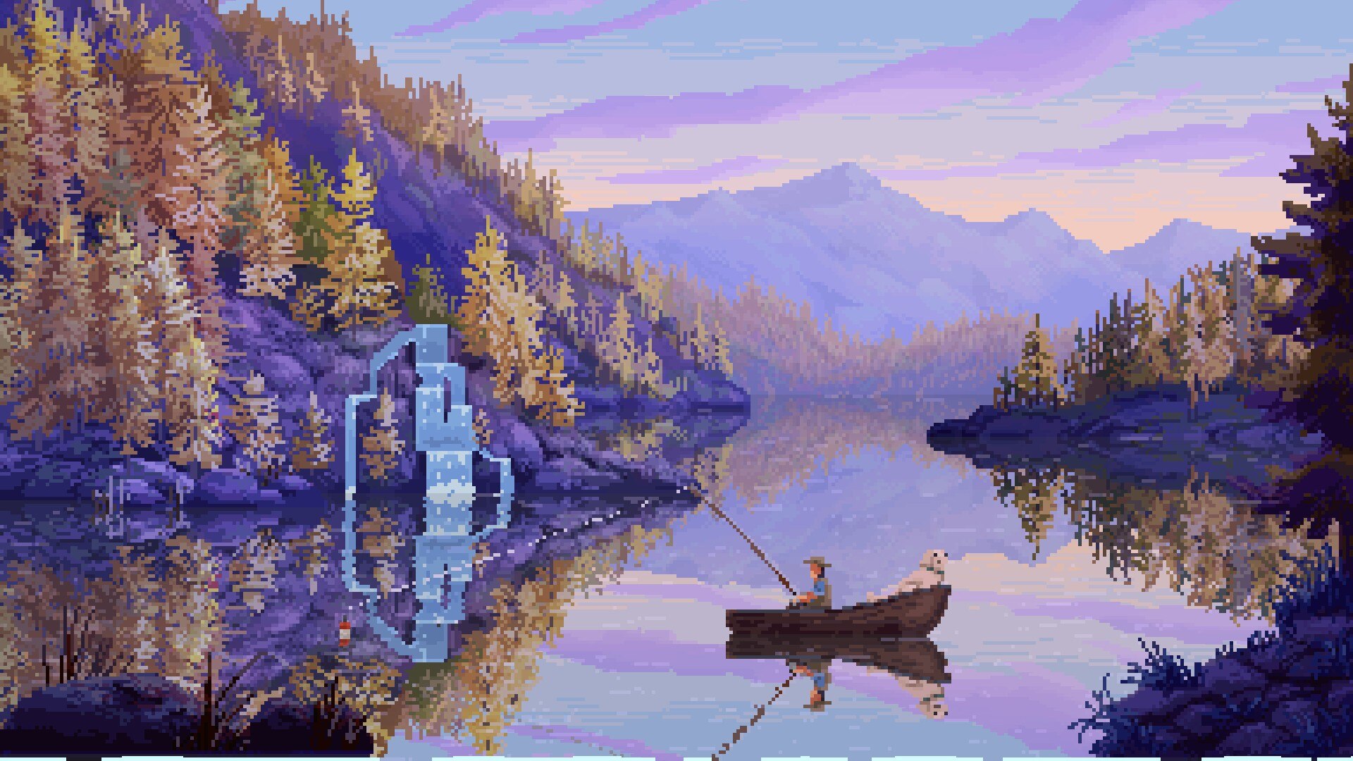 A screenshot from the game Cast n Chill of a boat on a lake