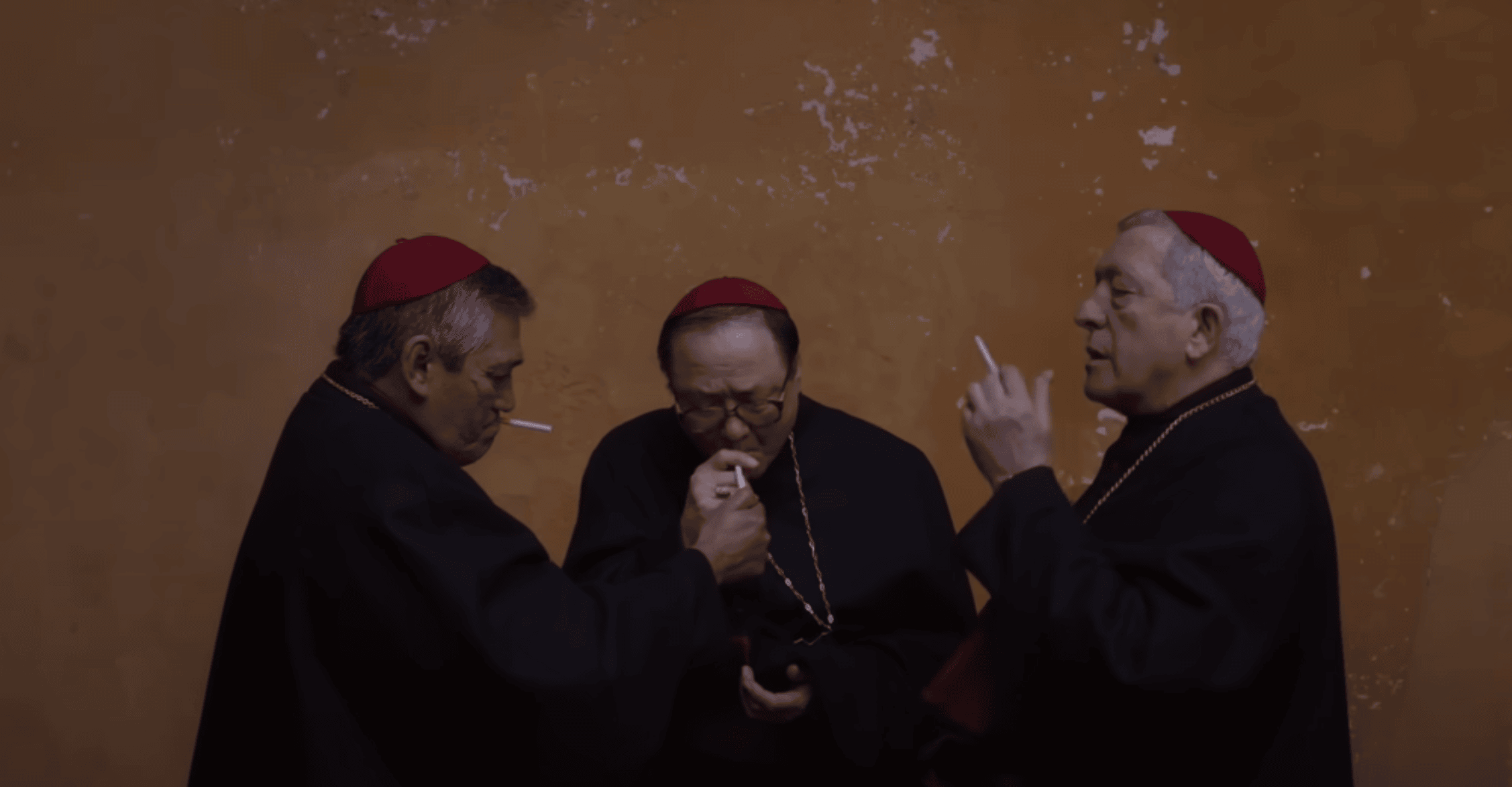 Three cardinals smoking in the movie Conclave