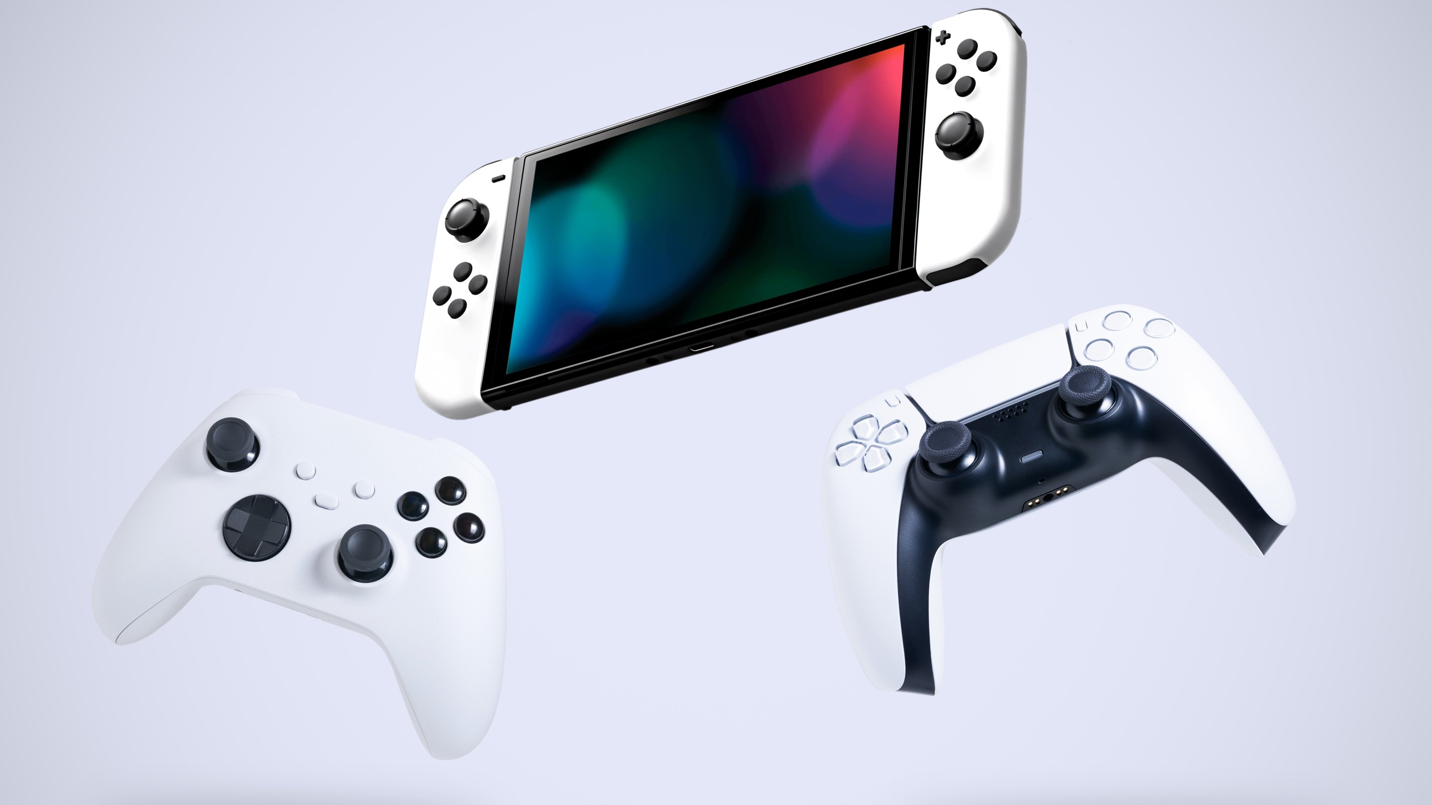 Next Generation game controllers on white background
