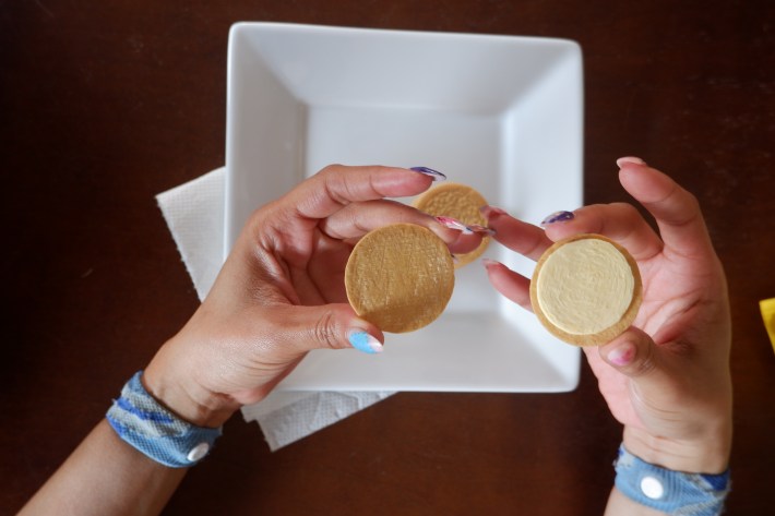 A split Oreo cookie.