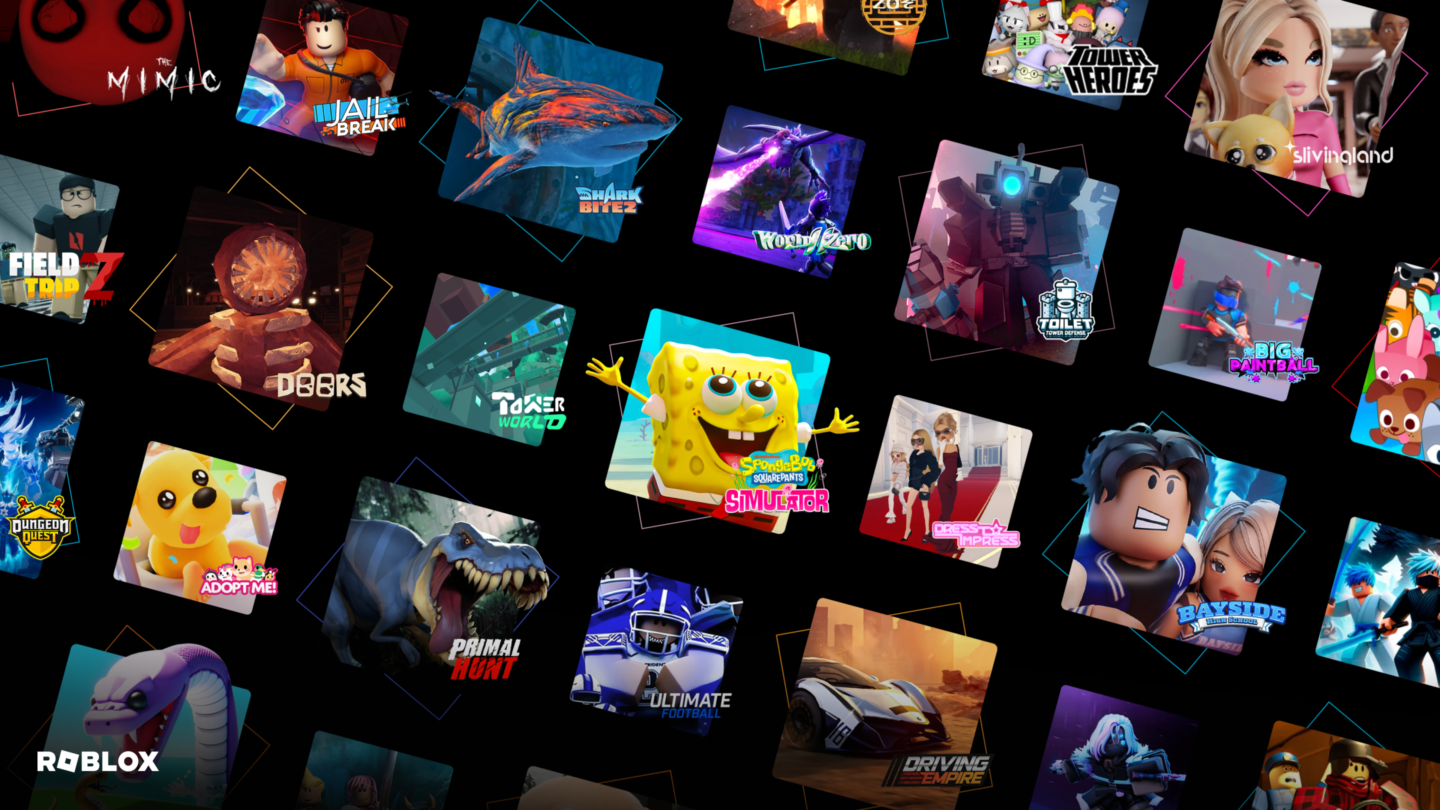 Roblox image showing a bunch of different games on the platform
