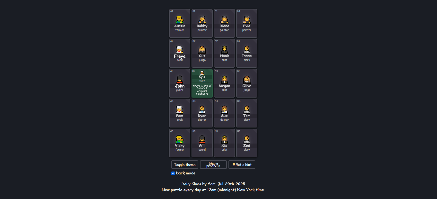 a screenshot of a grid from clues by sam