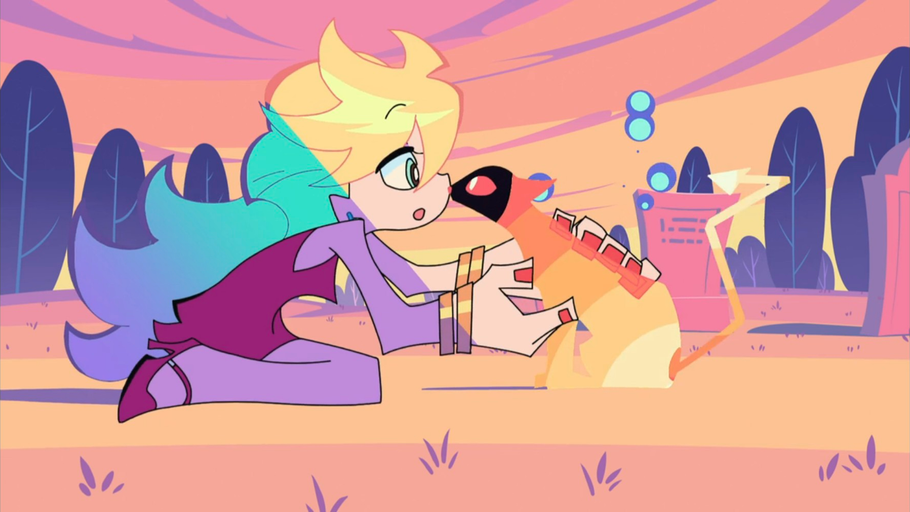 Panty petting a cat in New Panty & Stocking With Garterbelt.