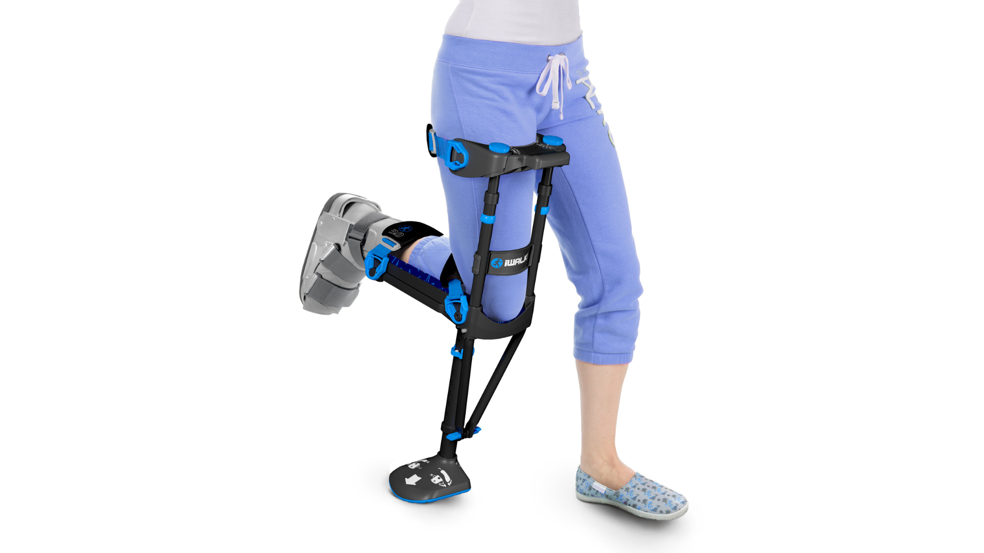 A photo of the iWalkFree 3.0, a prosthetic like mobility device that is slightly prosthetic-like.