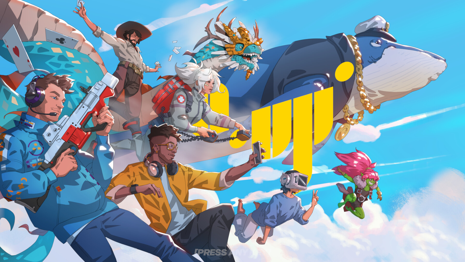 Various brightly-colored characters in the game Q-UP