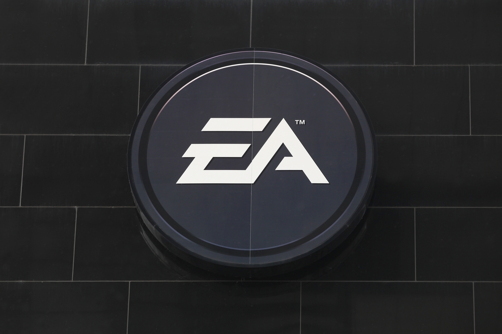 The Electronic Arts Logo in black and white on a wall