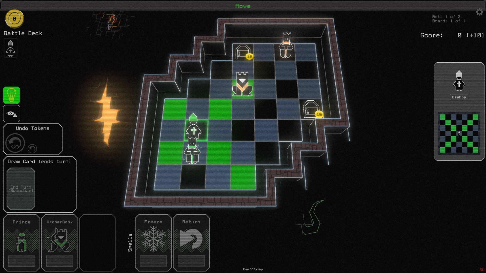 A dungeon with chess pieces in the game "Below the Crown"