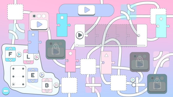 Pink, blues, and purple jigsaw pieces spread in a complex puzzle